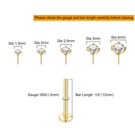 Oveta Threadless Labret Jewelry 16G Long Bar 12 mm Labret Medusa Monroe Ashely Piercing Lip Jewerly, Gold Lip Rings for Women, 10 Pcs