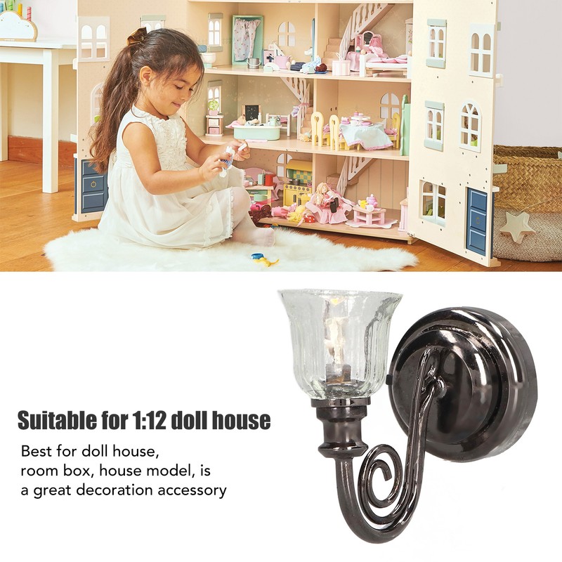 1:12 Dollhouse Wall Lamp LED Warm Lighting Vintage Look Metal