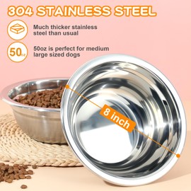 COMESOON 2 Pack 8" Stainless Steel Dog Bowls 50oz Thickened Durable Replacement Dog Food Bowls for Food and Water, Fit for COMESOON Dog Bowl Stand DB-B01/DB-B03