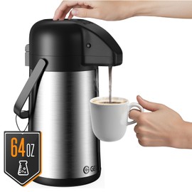 Airpot Coffee Carafe for Keeping Hot - 64 OZ / 1.9L Large Coffee Dispenser with Pump - Insulated Stainless Steel Thermos Urn for Hot Drinks Water Tea Chocolate - Thermal Beverage Dispenser for Parties