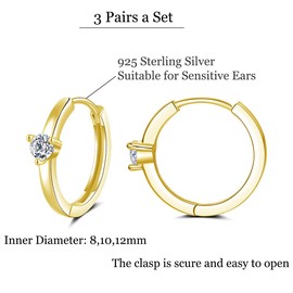 wynn's Silver Hoop Earrings for Women, 925 Sterling Silver Hoop Earrings, Multi-pierced Cubic Zirconia Hoop Earring Set, Gold Tiny Huggie Cartilage Sleeper Hoops Earrings for Women Girl, 8/10/12mm