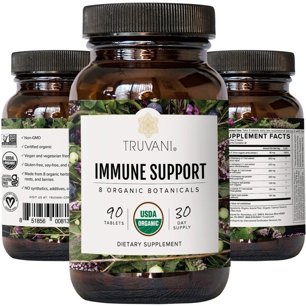 Truvani Immune Support | Organic Herbal Supplement for Immune Support | 8 Natural Ingredients | Ginger, Elderberry, Acerola Cherry | 30 Day Supply