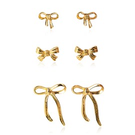 Gold Bow Earrings Set for Women Dainty Bow Stud Earrings Christmas Jewelry Gifts Trendy Fashion