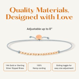 Lucky Feather Quinceanera Gifts for 15 Year Old Girls; 15th Birthday Bracelet with 15 14K Gold Dipped Beads Marking Each Year on Adjustable Cord (gold-plated-base)