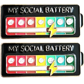 HSTEVSIT 2PCS Creative Social Battery Slider Introvert Cool Enamel lapel pins Funny Cute Pin Brooch Badges for Backpacks Bags Hats Gifts Decoration
