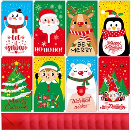 RMMD Christmas Money Wallets and Envelopes 16 PCS Xmas Money Wallets with 16 PCS Red Envelopes Christmas Money Wallets for Cash Giftss Money Cards Kids Adults Cash Holder for Xmas Party Supplies