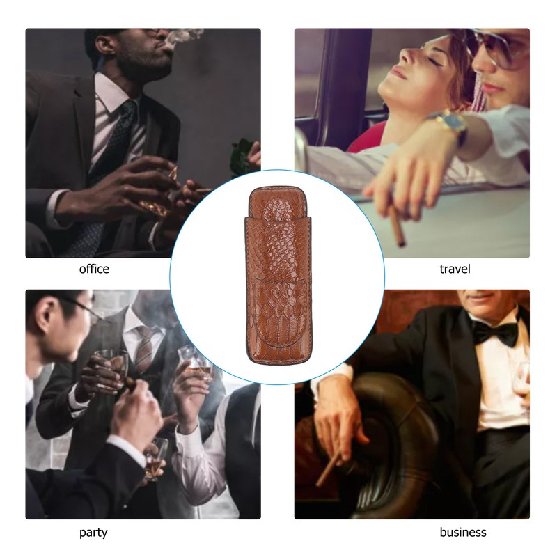 2 Finger Cigar Case Portable Waterproof Lightweight Artificial Leather Cigar