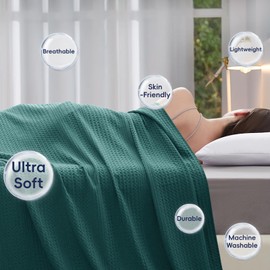 PHF Ultra Soft Waffle Weave Blanket King Size, Breathable & Lightweight, 104"x 90" Soft & Cozy Thin Blanket, Perfect for Summer & Hot Sleepers, Bed, Home Decor - Mediterranea