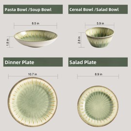 MissYip Melamine Dinnerware Set, 16 Piece for 4, Unbreakable Kitchen Plastic Plates and Bowls set, Indoor and Outdoor Use Tableware, BPA Free, Dishwasher Safe, Not Microwave, Not Oven(Green)