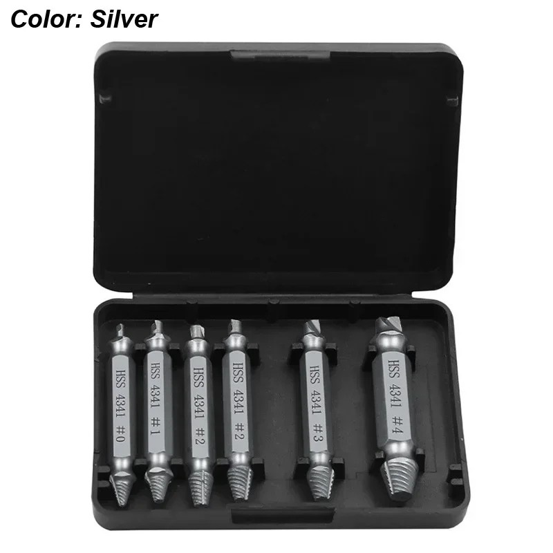 6-Piece Screw Extractor Set for Damaged Fasteners – HSS Double-Ended