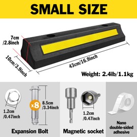 4 Pack Garage Parking Aid, 16.9'' Parking Stopper for Garage, Car Truck Curb Floor Parking Lot Wheel Tire Stops Bumpers with Reflective Yellow, Parking Gadgets Protects Garage Walls and Car