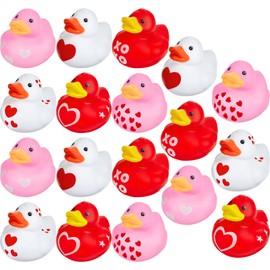 Threan 18 Pcs Valentines Day Rubber Mini Ducks Bath Toys Novelty PVC Duck Love Small Tiny Duck Floating Bathtub Toy for Kid Birthday Party Bag Fillers Baby Shower Classroom Gift Exchange (Heart)