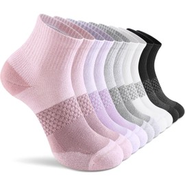 CS CELERSPORT 5 Pairs Women's Ankle Socks Running Athletic Sport Socks with Cushion, Morandi, Small