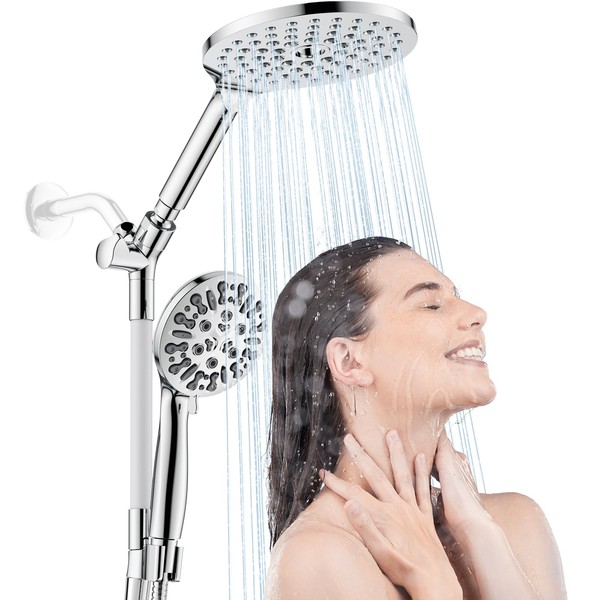 HOWUWEY Dual Shower Heads with Handheld Spray, 7.5" Rainfall Shower Head with Handheld Combo, High Pressure Double Shower Heads with Handheld Spray, 9 Modes Hand Showerhead with 78" Hose (‎Chrome)
