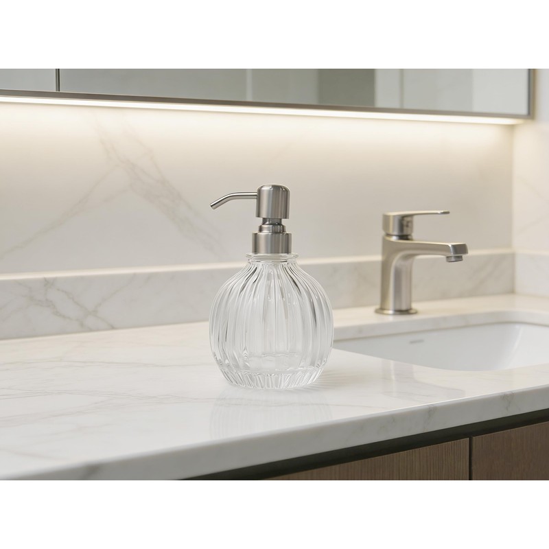 Ximlike Round Bathroom Soap Dispenser Brushed Nickel Pump, Glass Bottle