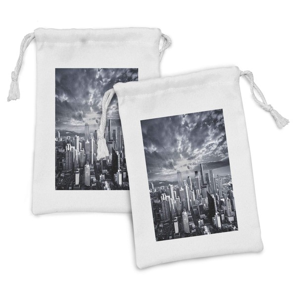 Lunarable Scenery Print Fabric Pouch Set of 2, Seattle Cityscape