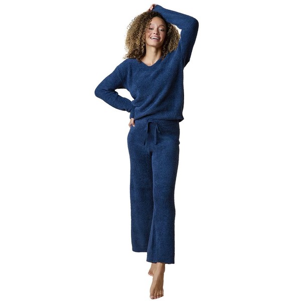Softies Ultra-Soft Solid Marshmallow V-Neck Lounge Set for Women, Midnight,