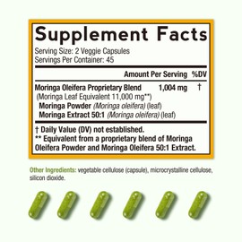 Doctor's Recipes Moringa 11,000 mg Strength, Complete Green Superfood, Natural Antioxidant Support, Non-GMO, 90 Vegan Caps, No Caffeine Soy Gluten