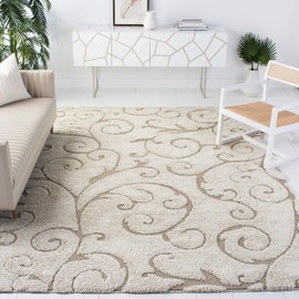 SAFAVIEH Florida Shag Collection SG455 Scrolling Vine Graceful Swirl Textured Non-Shedding Living Room Bedroom Dining Room Entryway Plush 1.2-inch Thick Area Rug, 3'3" x 5'3", Cream / Beige