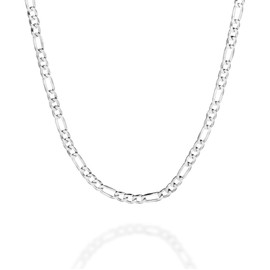 Quadri - Necklace (Figaro) for men - women made of 925 real silver made of 1 micron 18kt gold-plated or silver - width 3.5 mm - length 41|46|52|56|61 cm extension of 5 cm - made in Italy, Silver, No