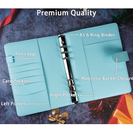 A5 Binder Cover with Magnetic Buckle Closure, 6 Ring A5 PU Leather Binder Personal Notebook for Organizing Planner Refill Pages, Photo Card Binder Sleeves, Multi-Functional Card Collectors