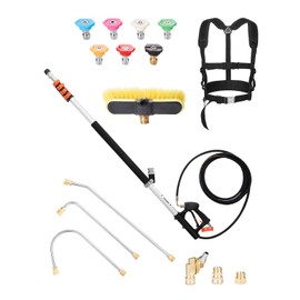 VEVOR Pressure Washer Telescoping Wand, 21 ft, 4000 psi, Telescopic Spray Wand with Power Washer Extension Wands, Gutter Cleaner, Brush Head, Pivoting Coupler, 7 Spray Nozzles and Support Harness