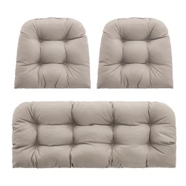 PNP HWJIAJU Outdoor Wicker Chair Cushions Set of 3, Waterproof Wicker Cushion for Patio Furniture, 1 Loveseat Cushion 44×22×4 inch and 2 U-Shaped Cushion 22×22×4 inch, Beige