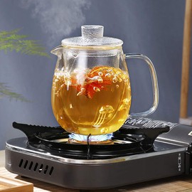 IwaiLoft IL-G1968 Handmade Heat Resistant Glass Tea Pot with Tea Infuser, Jumping Tea, Fruit Tea, Leaf Tea, Craft Tea, Half Tea, Direct Fire, Large Capacity, Style: Natsume (Little tea ceremony), 20.3 fl oz (600 ml)