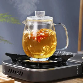 IwaiLoft IL-G1968 Handmade Heat Resistant Glass Tea Pot with Tea Infuser, Jumping Tea, Fruit Tea, Leaf Tea, Craft Tea, Half Tea, Direct Fire, Large Capacity, Style: Natsume (Little tea ceremony), 20.3 fl oz (600 ml)