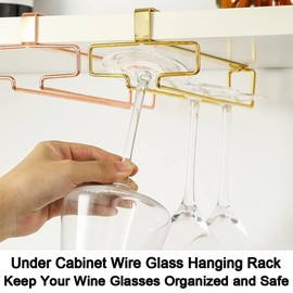 LINFIDITE Gold Under Cabinet Wine Glass Holder, 2 Pack, Space Saving, Easy Installation, Anti-Skid, Compact Design, Sturdy Materials, Affordable Gift