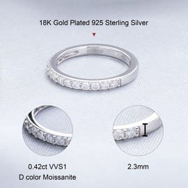Ladylike Moissanite Wedding Band 925 Sterling Silver Wedding Rings 0.42ct D Color VVS1 Lab Created Half Eternity Stackable Anniversary Rings for Women