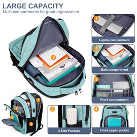 kamater School Backpack for Teens Boys,College Laptop Backpack Schoolbag with USB Port for Students，Computer Bookbag for Men and Women,Teal