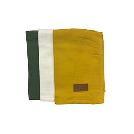 Mizali Premium Muslin Cloth Baby Burp Cloths, 50 x 70 cm, 2-Ply, Cotton, Set of 3, Plain (Emerald Green, Mustard, Cream White)