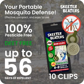 Repel 360 Skeeter Beaters Mosquito & Bug Wearable Mini Clips | Personal Mosquito Device | DEET Free | Clip On Clothing, Hat, Belt, Shoes- Set of 10