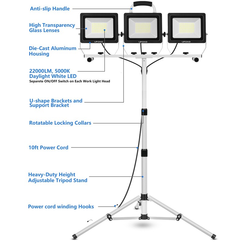 UFOND 22000 Lumen LED Work Light with Stand,3 Head Portable
