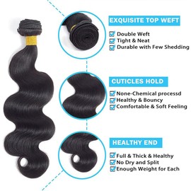 Body Wave Bundles Human Hair 12A Grade Brazilian Human Hair Bundles Body Wave One Bundle Only 100% Unprocessed Weave Bundles Human Hair Natural Black (22 Inch)