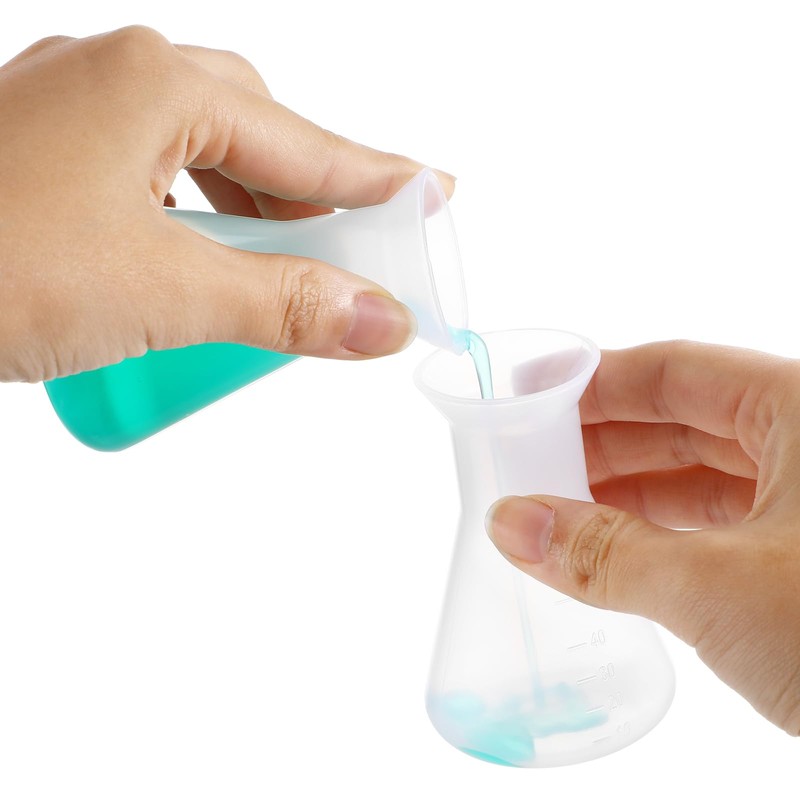 iplusmile 5 Pcs Plastic Flask with Graduations, 50ml Transparent Erlenmeyer