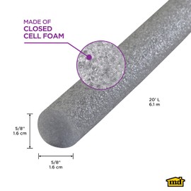 M-D Building Products - Versatile Gray Foam Backer Rod - Set 5/8in x 20ft - Essential Caulk Saver for Sealing Concrete Gaps, Expansion Joints, and Crack Filling (71506)