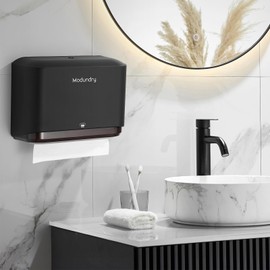 Modundry Wall Mount Paper Towel Dispensers,Commercial Multifold Tissue Dispenser with Smart Lock, Adhesive No Drilling or Screws Install,Hand Towel Holder for Bathroom,Restroom, Office, Home (Black)