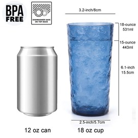 KX-WARE 18-ounce Acrylic Highball Glasses Plastic Tumbler, set of 6 Blue