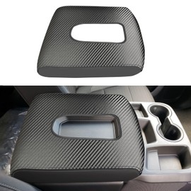 XYHGM Car Center Console Armrest Cover for Chevy Silverado & GMC Sierra 2019-2024 Leather Anti-Scratch Central Arm Rest Box Lid Seat Cover Protector Accessories(Jump Seat Bench Seat,Carbon Fibre+Black