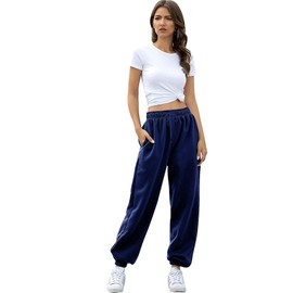 Pantalones deportivos para mujer, con bolsillos y cintura alta, para gimnasio, ajuste atlético, pantalones deportivos, Azul marino, XXL