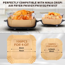 BYKITCHEN 200PCS Air Fryer Liners for Ninja Crispi Airfryer, 6.5 Inch & 8 Inch Crisp Airfryer Liners for 4QT&6 Cup Glass Containers, Ninja Crispy Portable Glass Air Fryer Cooking System Accessories