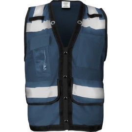 Ironwear 1279-BS-RD-CID-4-XL Polyester SAFETY Vest with Snaps, Clear ID Holder, & 2" Silver Reflective Tape, Blue, X-Large