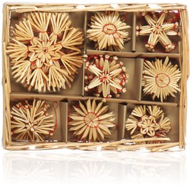 com-four® Straw Stars in a Mixed Set - Christmas Tree Decorations - Straw Pendants for the Christmas Tree - Natural Hanging Decorations for Christmas Tree