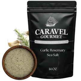 Garlic Rosemary Sea Salt for Cooking & Finishing – Garlic & Rosemary Seasoning Blend – Premium Gourmet Salt for Vegies & Meat – 14 oz Refill Pouch by Caravel Gourmet