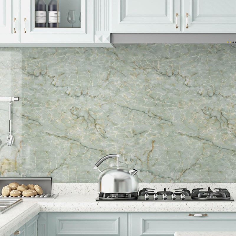 EPPKILY 15.7"×196.9" Green Marble Contact Paper Peel and Stick Countertops