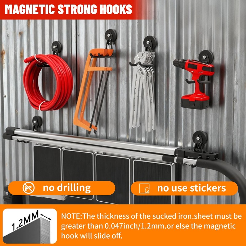 Xiuouix 4 Pack Heavy Duty Magnetic Garage Hooks,No Drill Installation