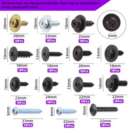 Swpeet 160Pcs 14 Sizes Metal Car Screw Body Bumper Hood Retainer Clips with Phillips Round Head Self Tapping Screw Assortment Kit, Body Bolts Fender Liner Splash Shield Bumper Cover for Most Cars