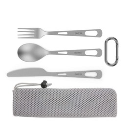 OUTXE Juego de cubiertos de titanio ligeros con cuchillo, tenedor y cuchara, juego de cubiertos de camping y utilidad con bolsa de transporte para via